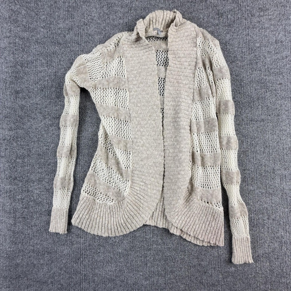 Y2K Charlotte Russe Cardigan Sweater Womens Large Beige Striped Knit Collared